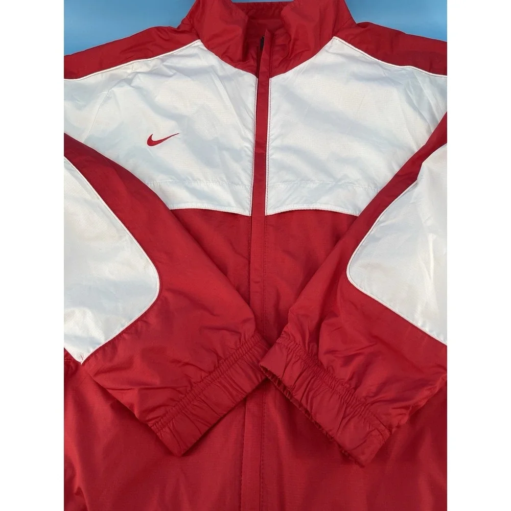 Vintage Nike Team Windbreaker Jacket Men's Large Red White Full Zip Lightweight